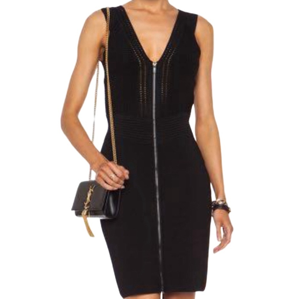 NWT Diane Von Furstenberg Barcelona Black Heavy Knit Zip Front Dress - Sz P